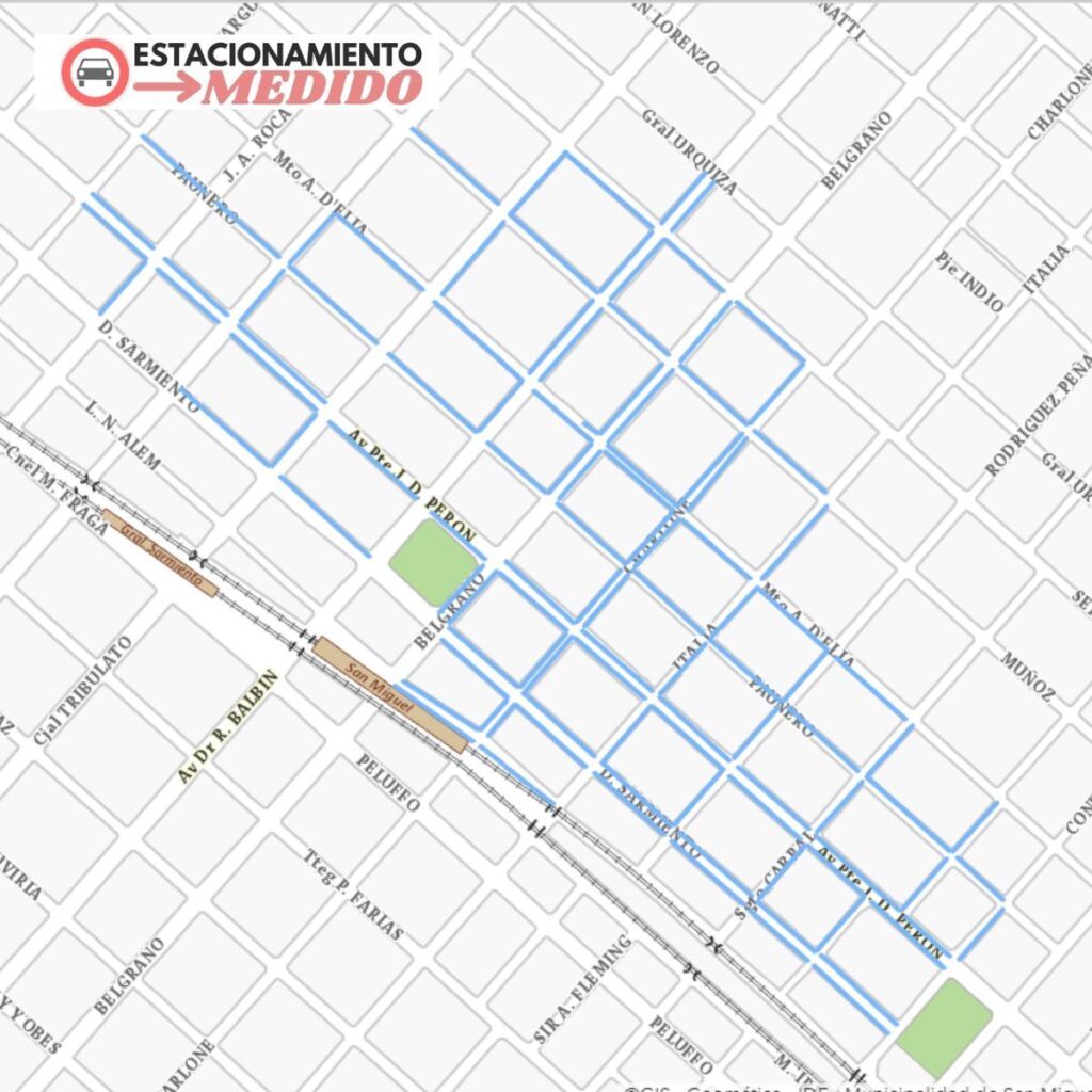Mapa del estacionamiento medido de San Miguel