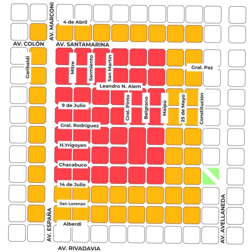 Mapa del estacionamiento medido en la cuidad de Tres Arroyos
