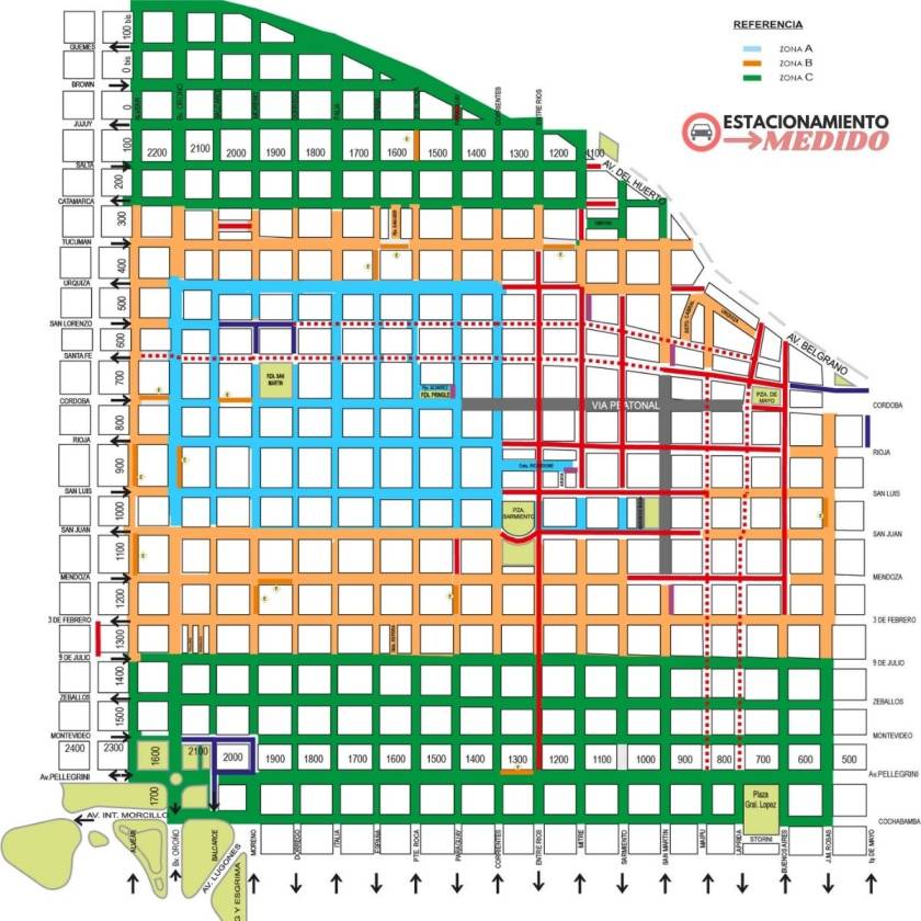 mapa con cuedras de aparcamiento pagado en la cuidad de rosario (1)