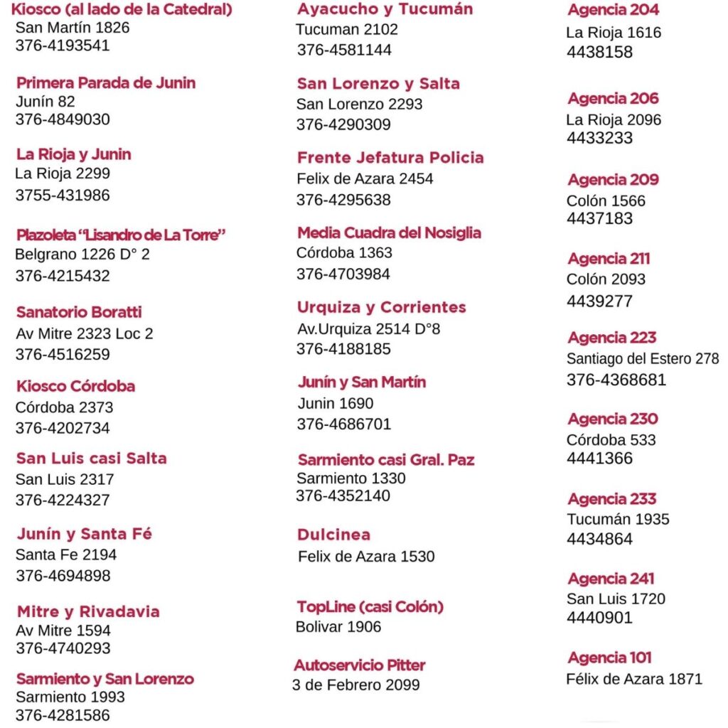 puntos de ventas fijos para el Sistema de Estacionamiento Medido (SEM Posadas)